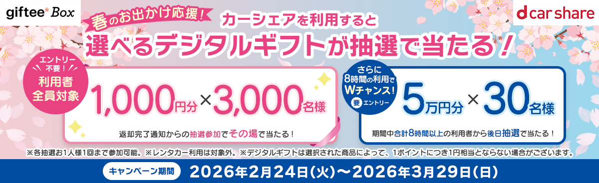 dカーシェア 春のおでかけ応援ギフトキャンペーン