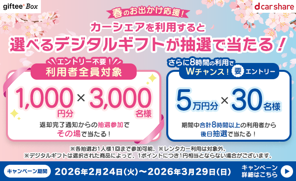 dカーシェア 春のおでかけ応援ギフトキャンペーン
